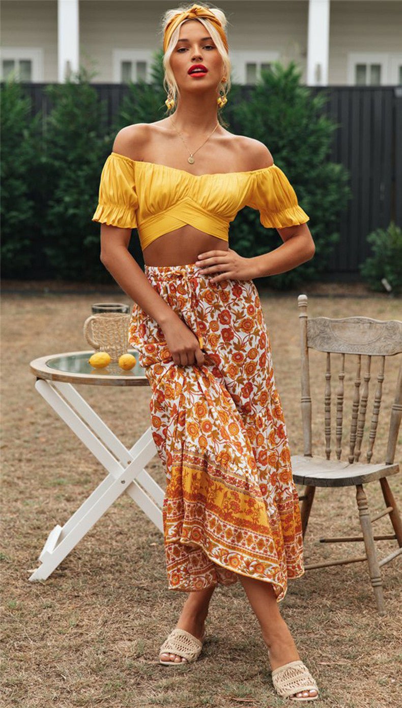 SOERA Celeste Flowing Puff Sleeve Crop Top - Top -  Gelb S