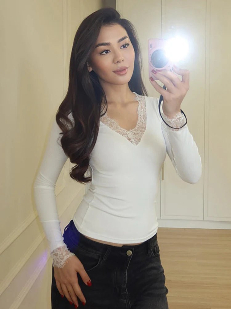 SOERA Miriam Lace V-Neck Casual Top - Top - SOERA-547907-WHI-S-73283 White S