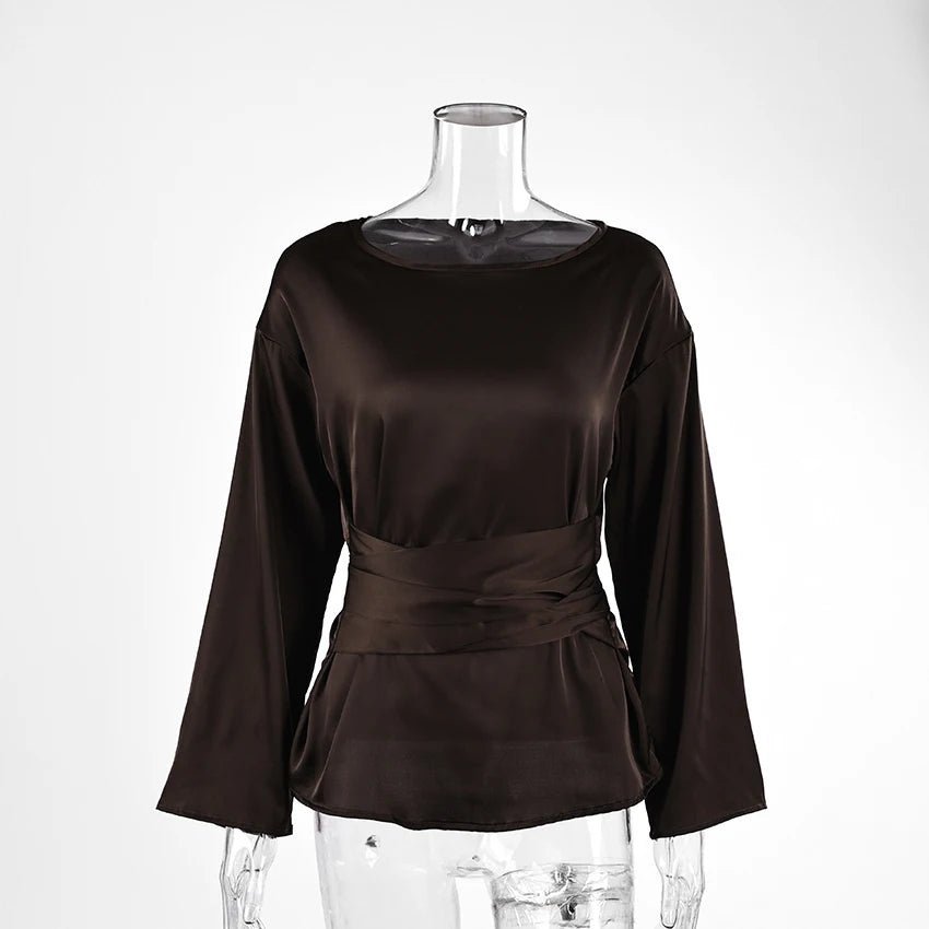 SOERA Aubrey Tie Back Satin Blouse - Tops - yW1774532669740403371 L