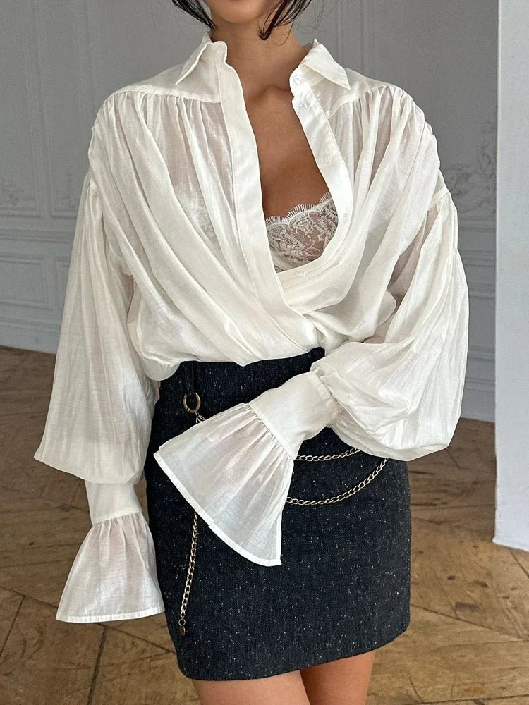 SOERA Brielle Button Down Sheer Blouse - Tops - 1005007551611581-;Ql1762998399127908282 White S