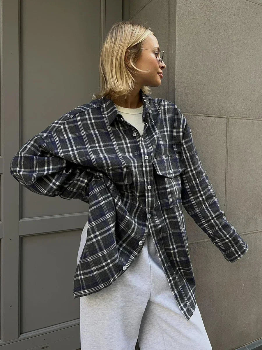 SOERA Emma Loose Checked Blouse - Tops - RR1770344797579785531 Dark blue M