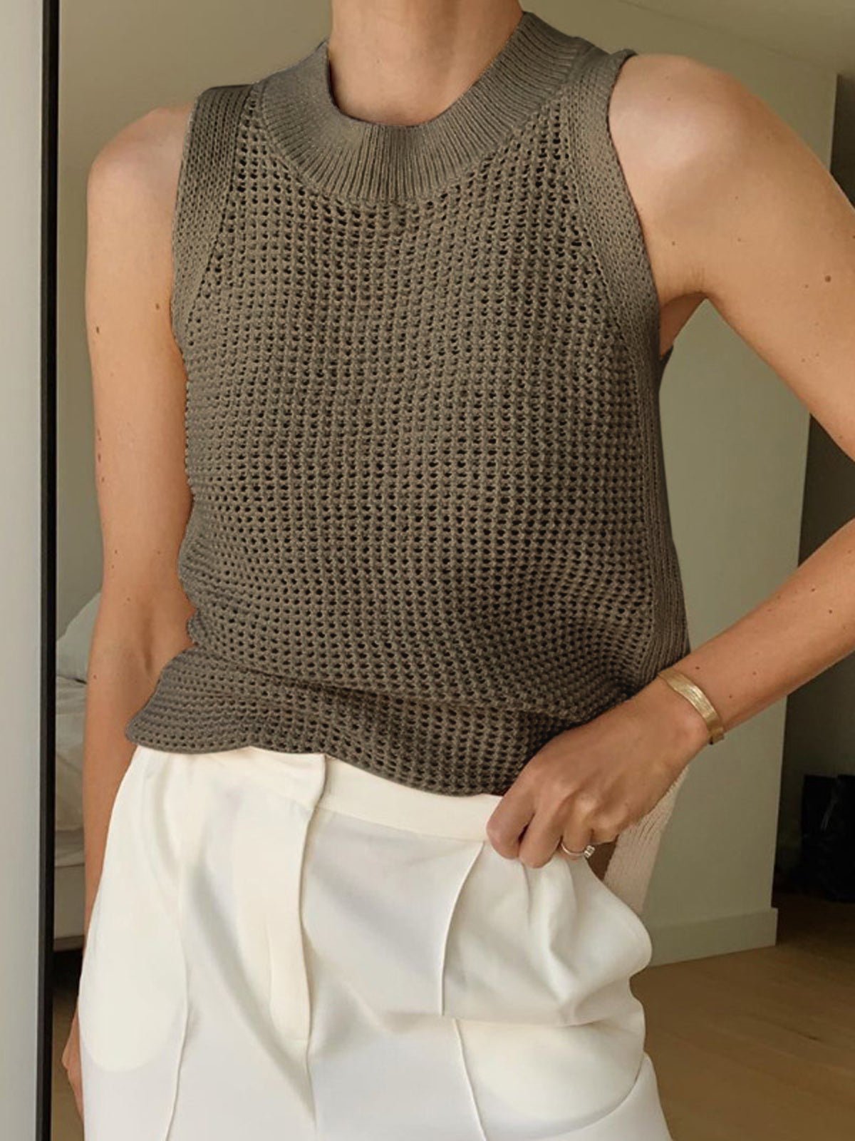 SOERA Jamilla Hollow Knit Tank Top - Tops -  Brown XS