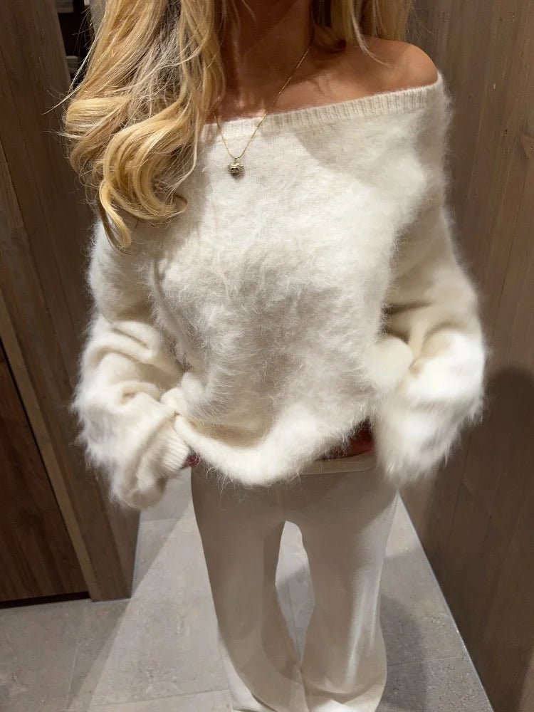 SOERA Meryl Off - Shoulder Mohair Sweater - Tops - 1005009710618849-;OO1762946091562613035 White M
