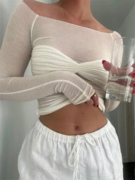 Sara Mesh Lightweight Off-Soulder Top