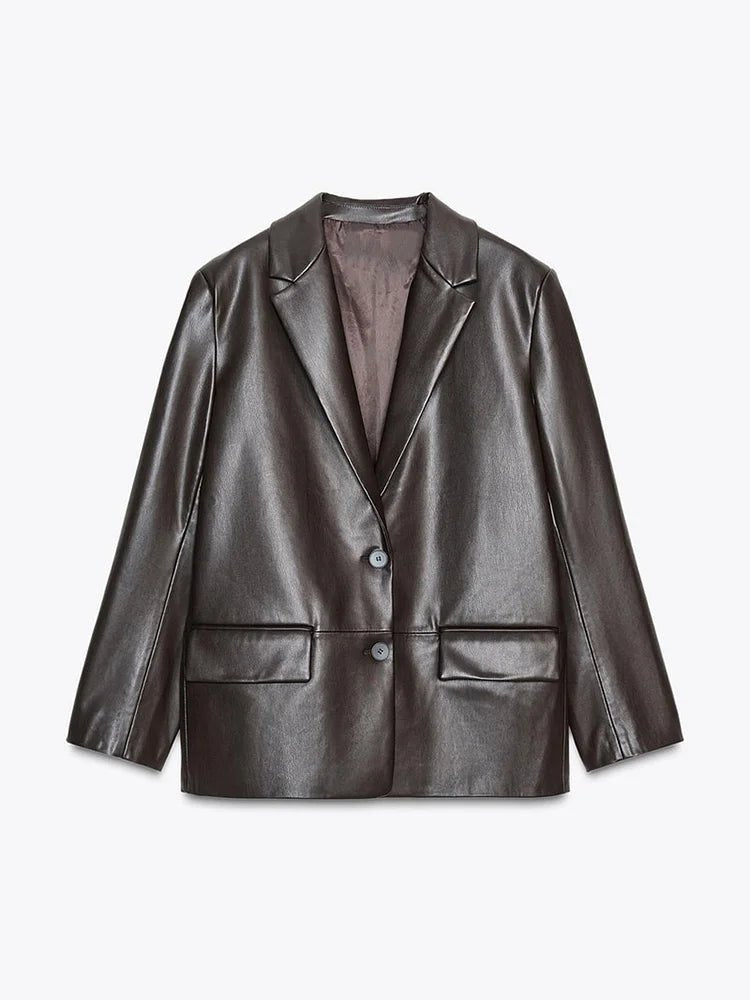 SOERA Ryza Vegan Leather Blazer - Women's Blazers - 3256809675810968-;dM1757549903793709741 Dark Brown S