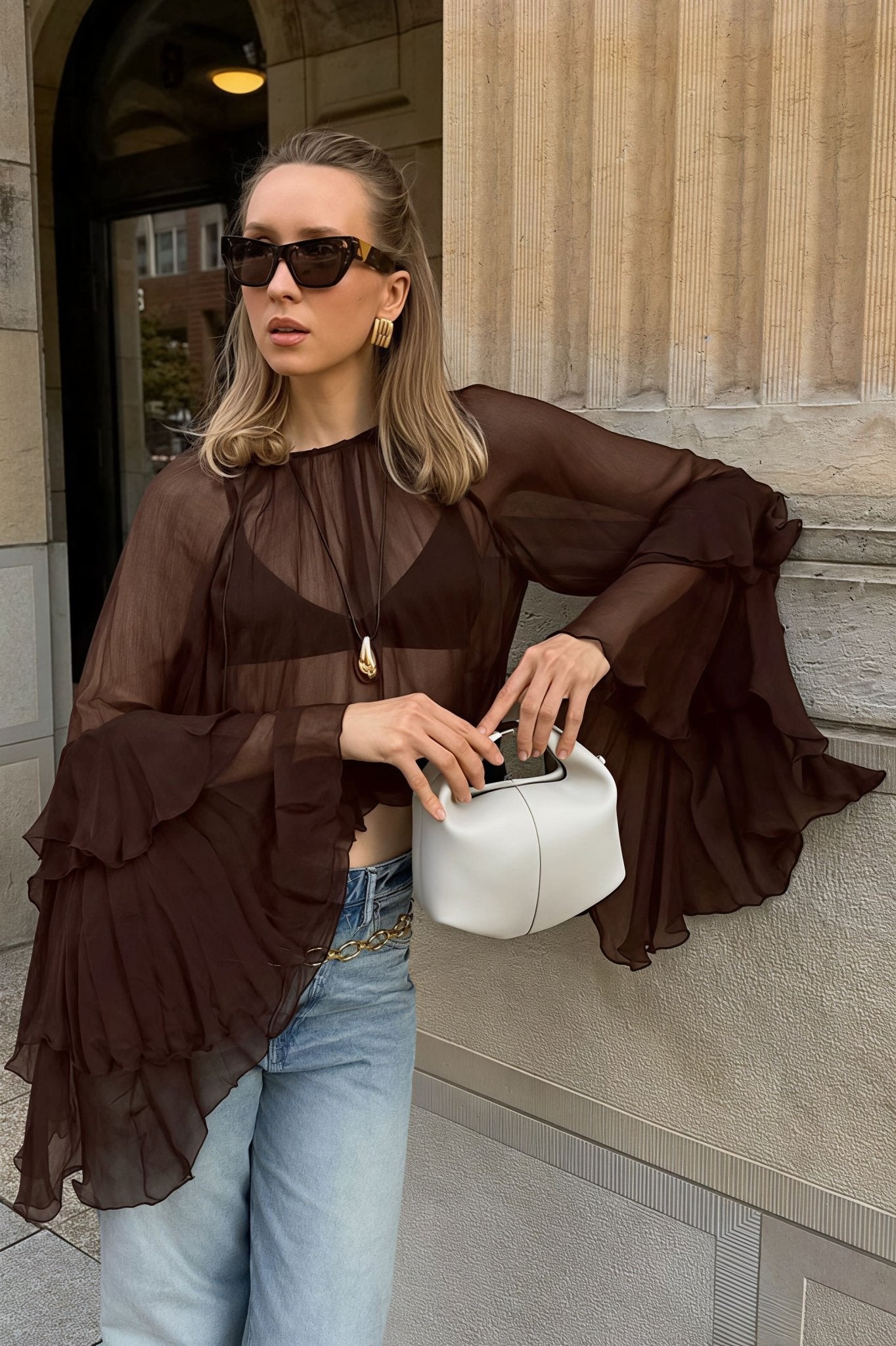 SOERA Greta Ruffled Bell Sleeves Chiffon Blouse - Women’s Blouses - KA1776026011578550600 S