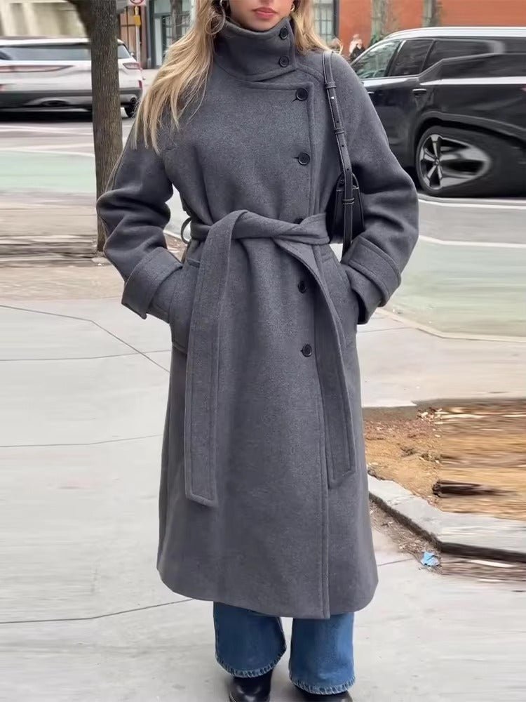 SOERA Claudine Long Belted High Collar Coat - Women's Coats & Jackets - Rk1762239701861524156 Grey S