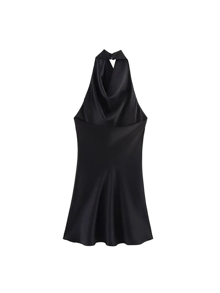 SOERA Colleen Satin Halter Draped Mini Dress - Women's Dresses - 1005009460616044-;Or1763048696714225467 Black L